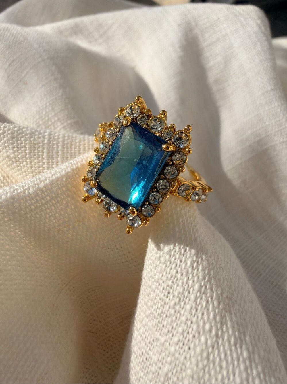 Blue Faux Gemstone & Cubic Zirconia Statement Ring